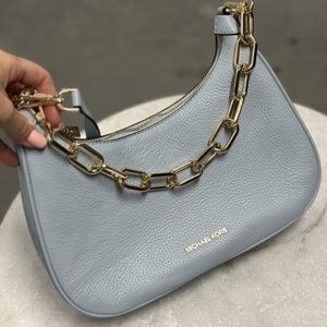 MICHAEL MICHAEL KORS CORA 352G4CW3L PALE OCEAN LG ZIP POUCHETTE LEATHER